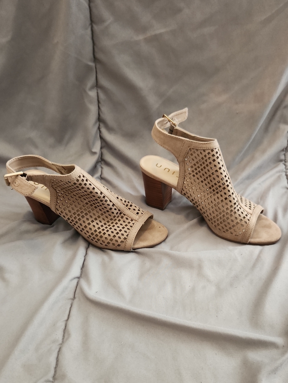 Unisa Tan Perforated Block Heel Sandals - Women
